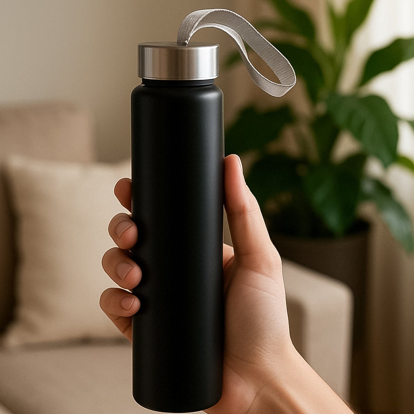 Portable Stainless Steel Water Bottle with Strap (Approx 250ML)