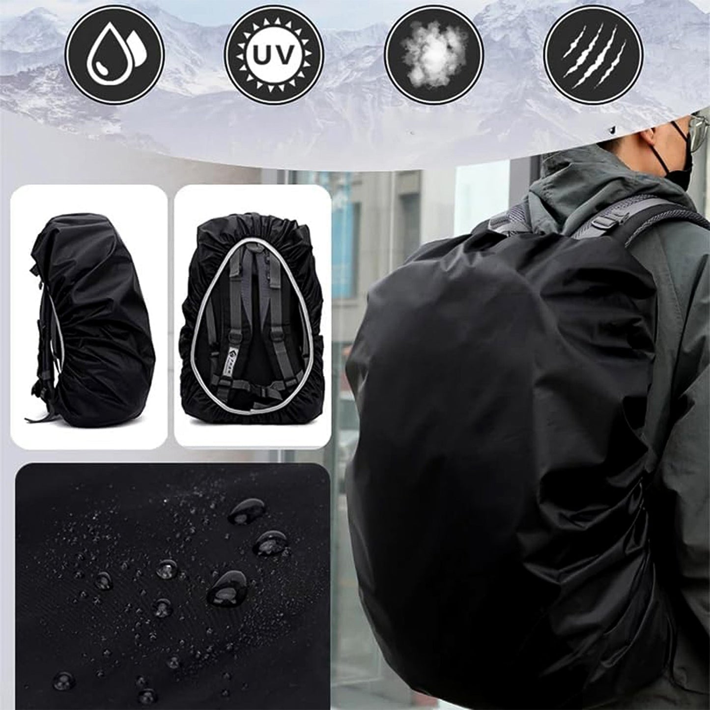 Heavy Waterproof Nylon Rain Cover/Dust Cover - Elastic Adjustable for Laptop Bags and Backpacks, School Bag Waterproof Cover, Dust Proof, Backpack, Laptop Bag Cover (1Pc)
