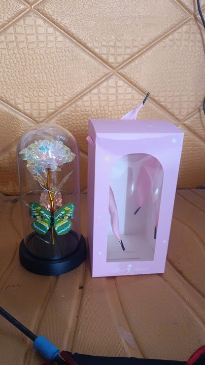 LED Light-Up Eternal Rose with Butterfly in Transparent Dome (1 Pc / Battery not Included)